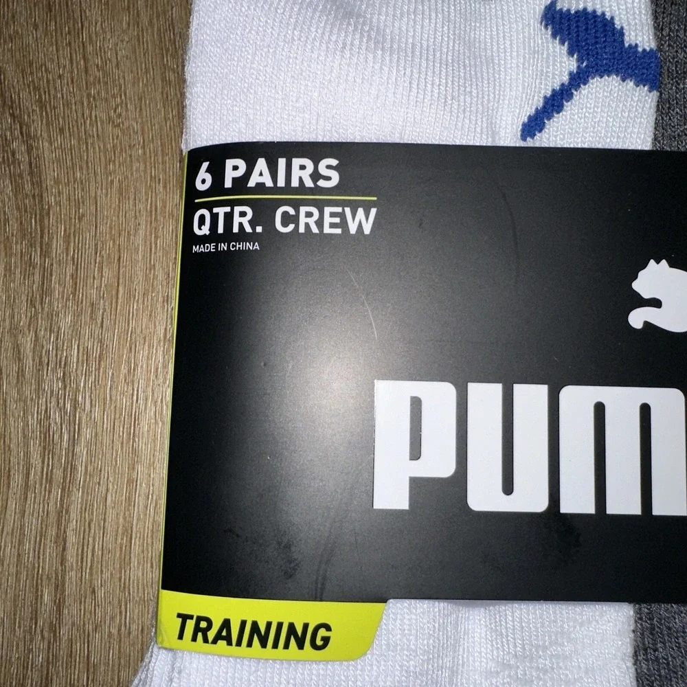 Puma Men's Training Quarter Crew Socks‎ 6 Pair Size Sock 10-12 Shoe 8-12 NWT